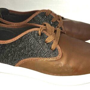 Cat & Jack Unisex Kids Tan and Gray Bonded Leather Lace-up Oxford Shoes Size 4